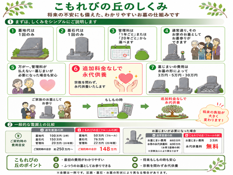 将来のお墓の不安がひと目で分かる「新しい霊園のしくみ」資料を無料でお送りします